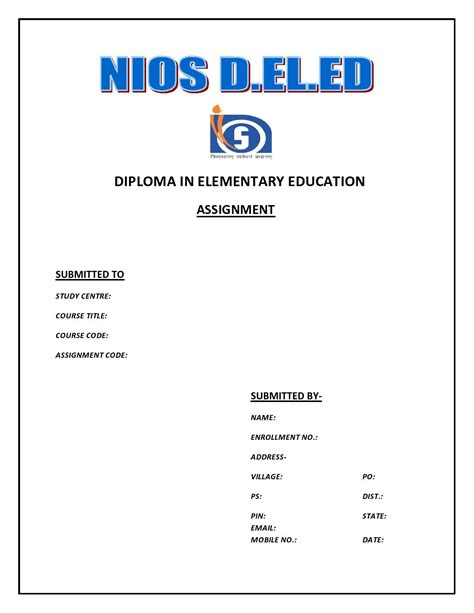 D.el.ed Assignment Front Page Download | English lesson plans, Cover ...