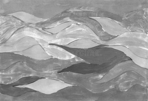 Painting, Modern Art Contemporary. Gray Black and White Gradient, Gouache Acrylic Paint ...