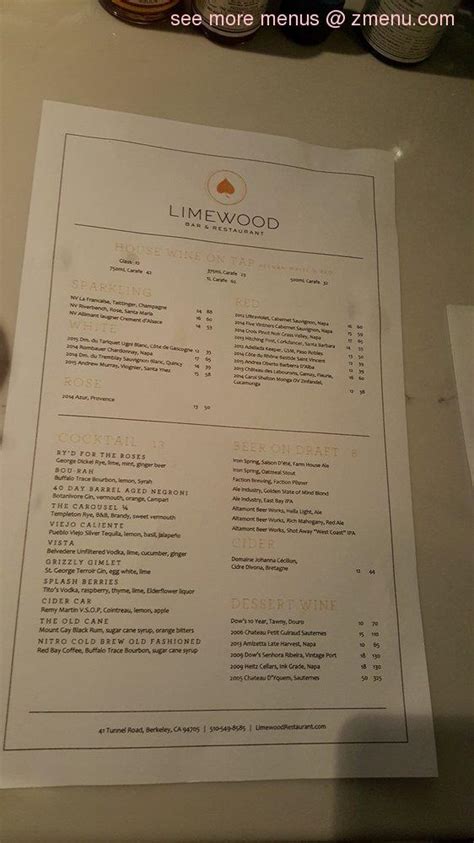 Online Menu of Limewood Bar & Restaurant Restaurant, Berkeley ...