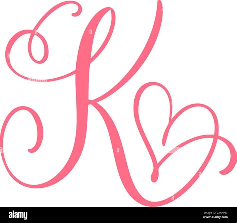 Vector Vintage floral monogram letter K. Calligraphy element heart logo Valentine card flourish ...