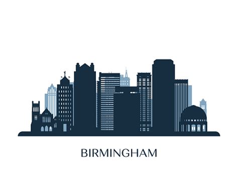 Birmingham Skyline Monochrome Silhouette Vector Illustration Stock ...