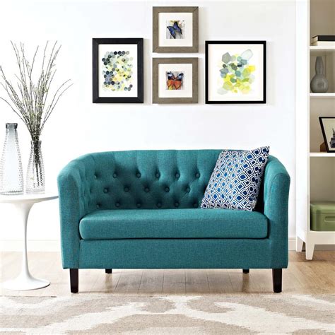 MODWAY Prospect Teal Upholstered Fabric Loveseat-EEI-2614-TEA - The ...