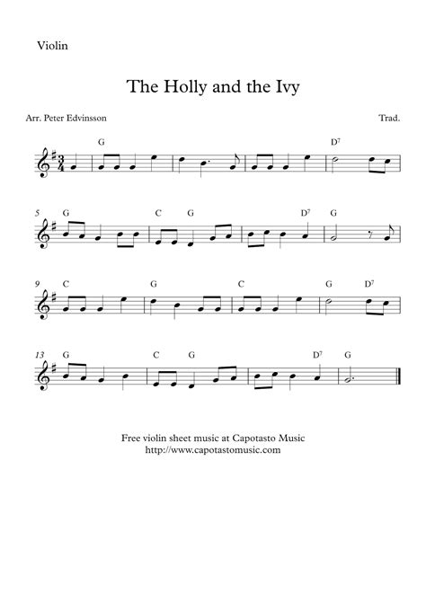 The Holly and the Ivy | Free Christmas violin sheet music | Cello sheet music, Violin sheet ...