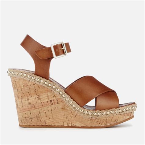 Dune Women's Karena Leather Wedged Sandals - Tan Womens Footwear | TheHut.com