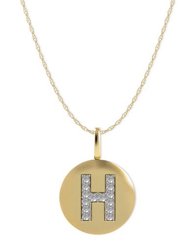 14k Gold Necklace, Diamond Accent Letter H Disk Pendant - Necklaces - Jewelry & Watches - Macy's