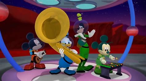 Martian Mickey, Mickey, Donald & Goofy playing the instruments while ...