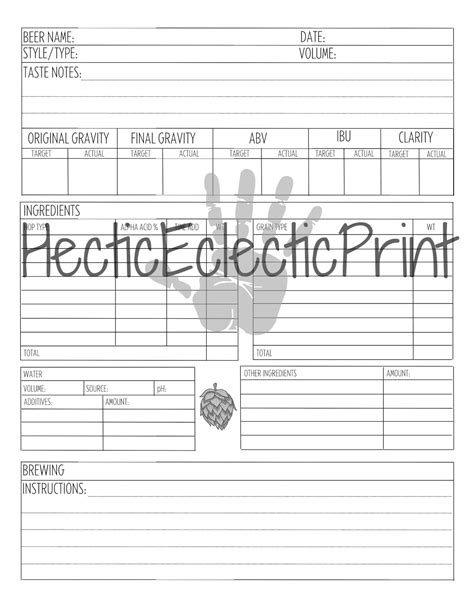 Homebrew Beer Recipe Logbook Printable PDF 8.5 X 11 Inch Standard Printer Paper Size - Etsy