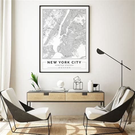 New York City Map Print New York Map Poster New York Wall - Etsy