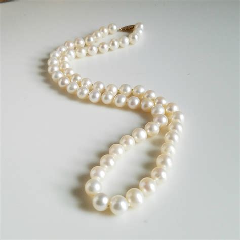 Pearl Necklace, Real Cultured Pearl Necklace with 14kt Gold Clasp ...