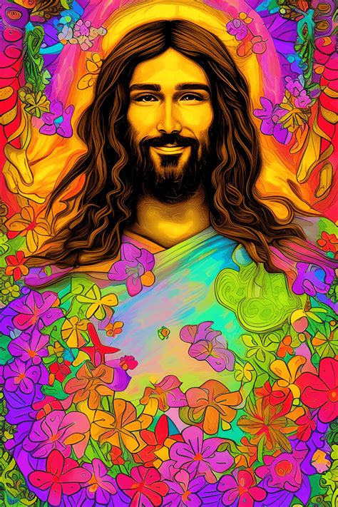 Hippie Jesus Psychedelic Graphic · Creative Fabrica