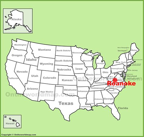 Roanoke location on the U.S. Map