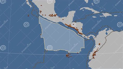 Volcanoes Around the Cocos Plate. Contour Map Stock Illustration - Illustration of quake ...