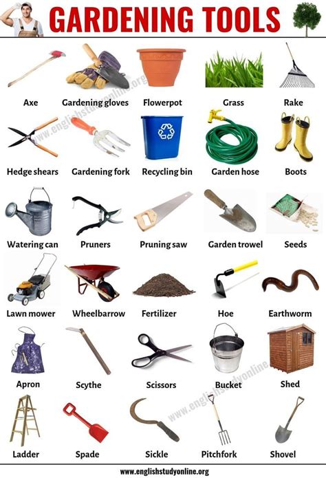 Gardening Tools: List of 30 Useful Tools Names for Gardening - English ...