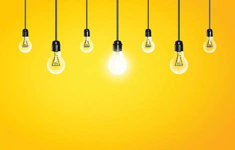 Hanging Light Bulbs With Glowing One On A Yellow Background Stock Clipart | Royalty-Free ...