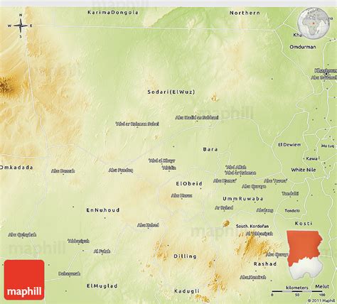 Physical 3D Map of North. Kordofan