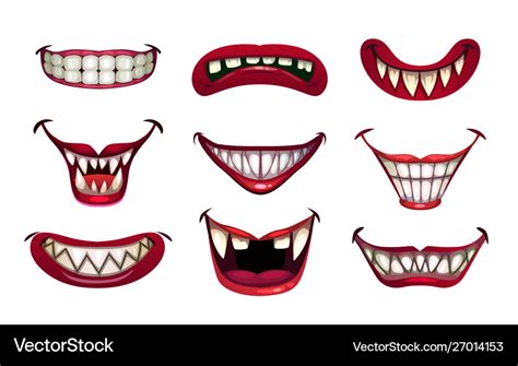 Creepy clown mouths set scary smile with jaws Vector Image