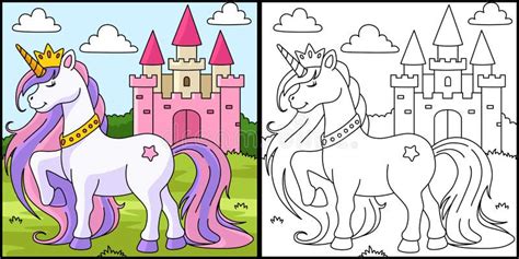 Unicorn Princess Coloring Page Colored Stock Vector - Illustration of outline, silhouette: 243587185