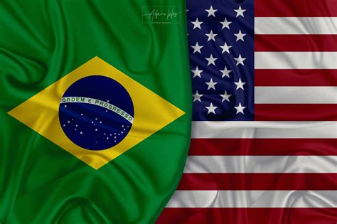 Flag USA and Brazil. Relations between the two countries - Conceptual image