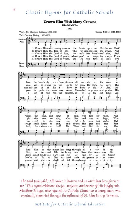 Classic Hymns for Catholic Schools - Institute for Catholic Liberal ...