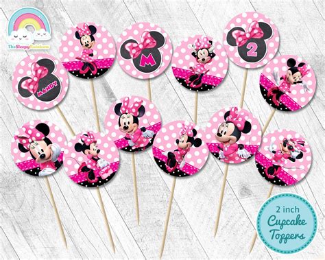 Minnie Mouse Cupcake Toppers Inch Round Birthday Party Printable Minnie Pink Inch Circle Sticker ...