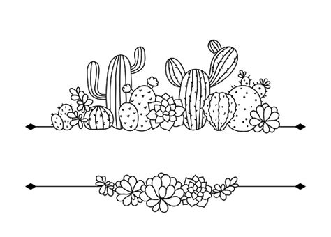 Cactus And Succulent Floral Border Frame For Text Cactus Monogram Frame Isolated Clipart On ...