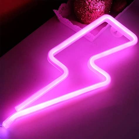 Gold Toy Pink Neon Light Lightning Bolt Led Neon Sign Wall Light Battery and USB Operated ...