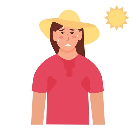 Woman sweating a lot. Girl feels hot and exhausted, sweaty clothes. Vector illustration 13996885 ...