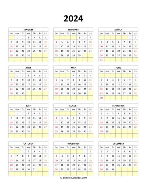 Calendar Template 2024 Editable - Janot Atlante