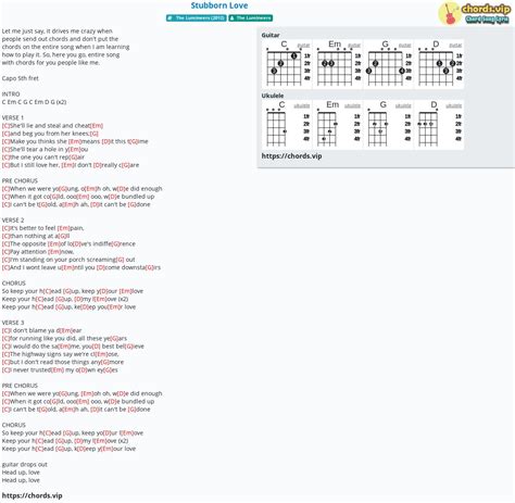 Chord: Stubborn Love - The Lumineers - tab, song lyric, sheet, guitar, ukulele | chords.vip