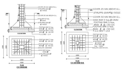 Drawing of foundation structure with detail dimension in dwg file - Cadbull