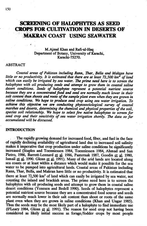 (PDF) Screening of halophytes and seed crops for cultivation in deserts ...