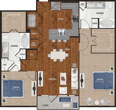 B7 - Two Bedroom Floor Plan for Alexan 5151