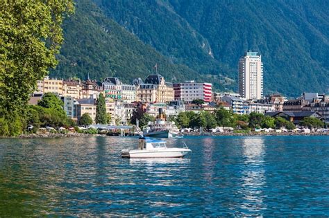 Premium Photo | Montreux town on lake geneva