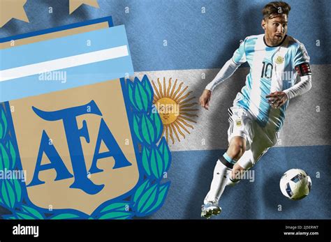 Lionel Messi, the flag of Argentina and the shield of the Argentine ...