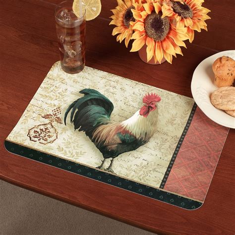 Signature Rooster Reversible Placemat Set of 4 | Rooster, Placemats, Placemat sets