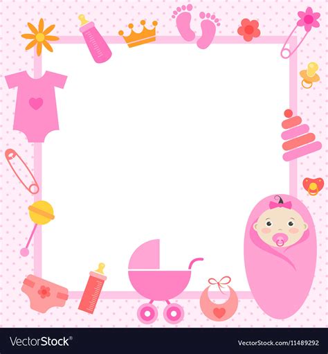 Pink frame with bagirl elements Royalty Free Vector Image