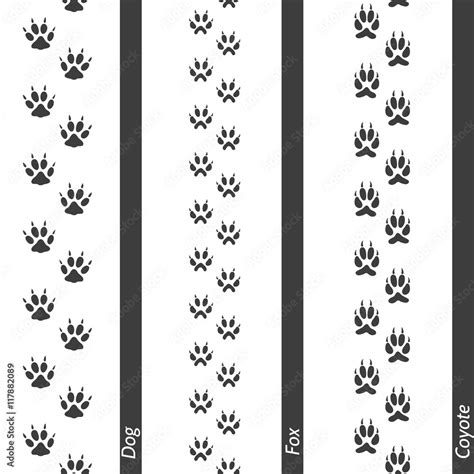 Animal footprints seamless border set. Vector footprint dog fox and coyote Stock Vector | Adobe ...