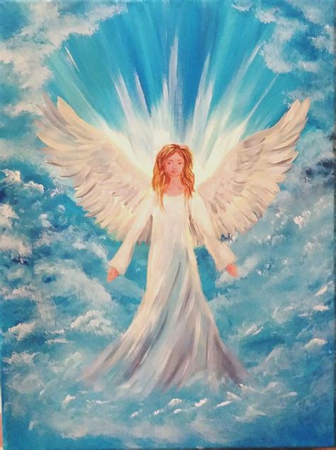 Original Angel Paintings Guardian Angel in Heaven White Angel Wings ...