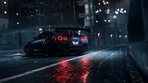 Online crop | HD wallpaper: Nissan GT-R, Japanese cars, JDM, night, city, vehicle, rear view ...