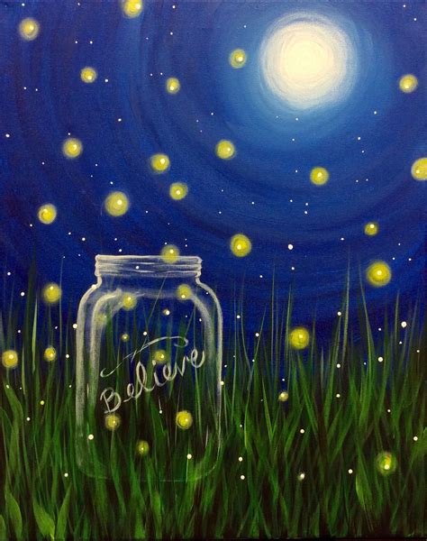 Fireflies At Night Painting