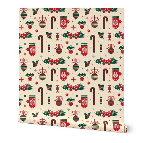 Vintage 8 bit Merry Christmas Wallpaper | Spoonflower