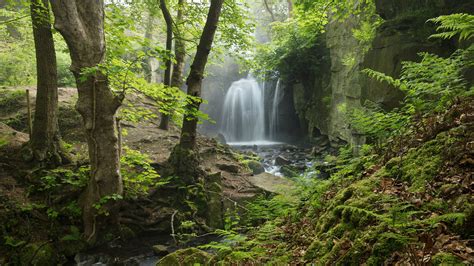 Wallpaper England, Derbyshire, Peak District, waterfall, forest 3840x2160 UHD 4K Picture, Image