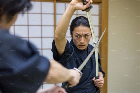 Samurai practicing kendo in a dojo featuring defeat, ancient, and art ...