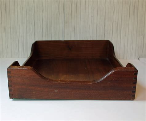 Vintage Wooden Paper Tray Desk Organizer Mid Century Modern Wood Office Storage Decor Free Shipping