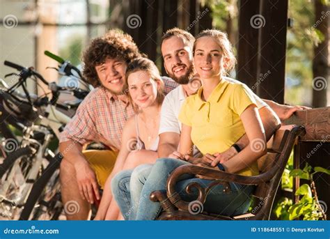 Young Happy People Resting Outdoors. Stock Image - Image of adult, biker: 118648551