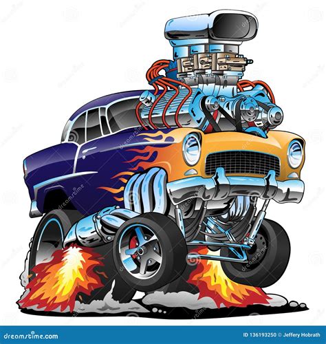 Custom Hotrod Car With Big Engine Cartoon Vector | CartoonDealer.com ...