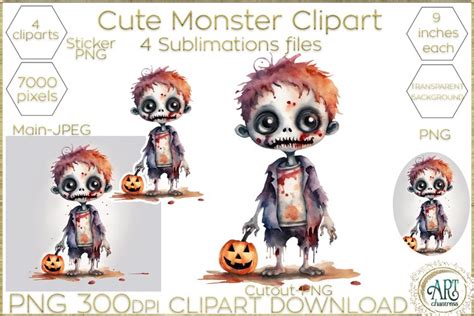 Cute Halloween Clipart Cartoon Monsters Kids (2826953)