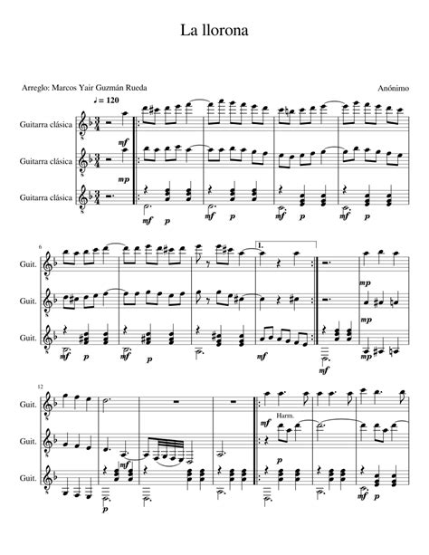 La Llorona - Trio de Guitarra- sheet music for Guitar download free in PDF or MIDI