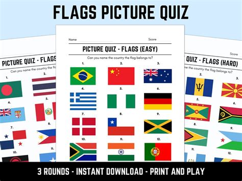 Printable Flags Picture Quiz With Answers - Etsy