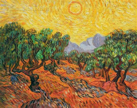 Olive Trees with Yellow Sky and Sun - Vincent van Gogh Paintings | Van gogh olive trees, Van ...